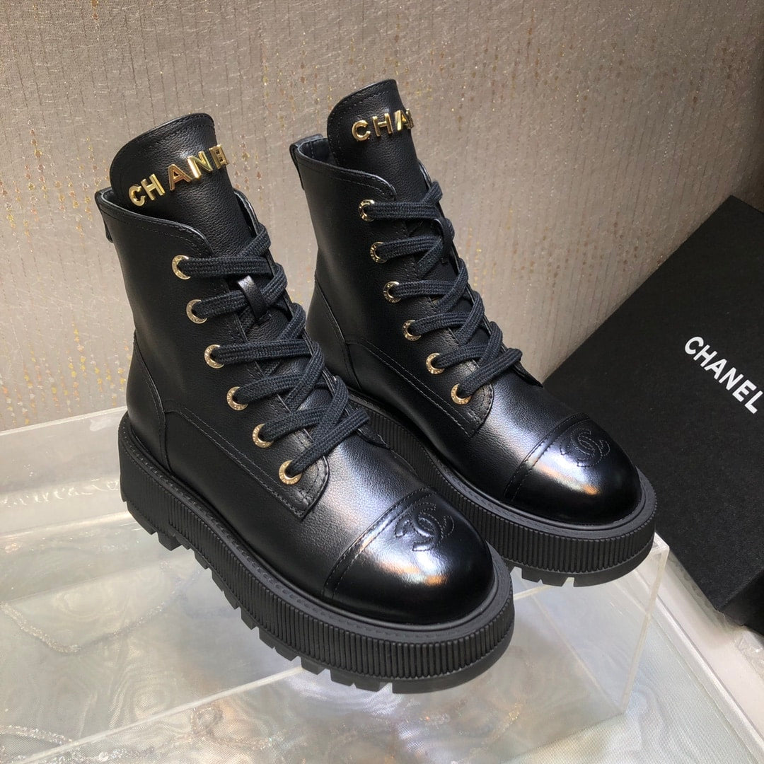 CHANEL CC LACE UP BOOT BLACK G45124 B14018 94305