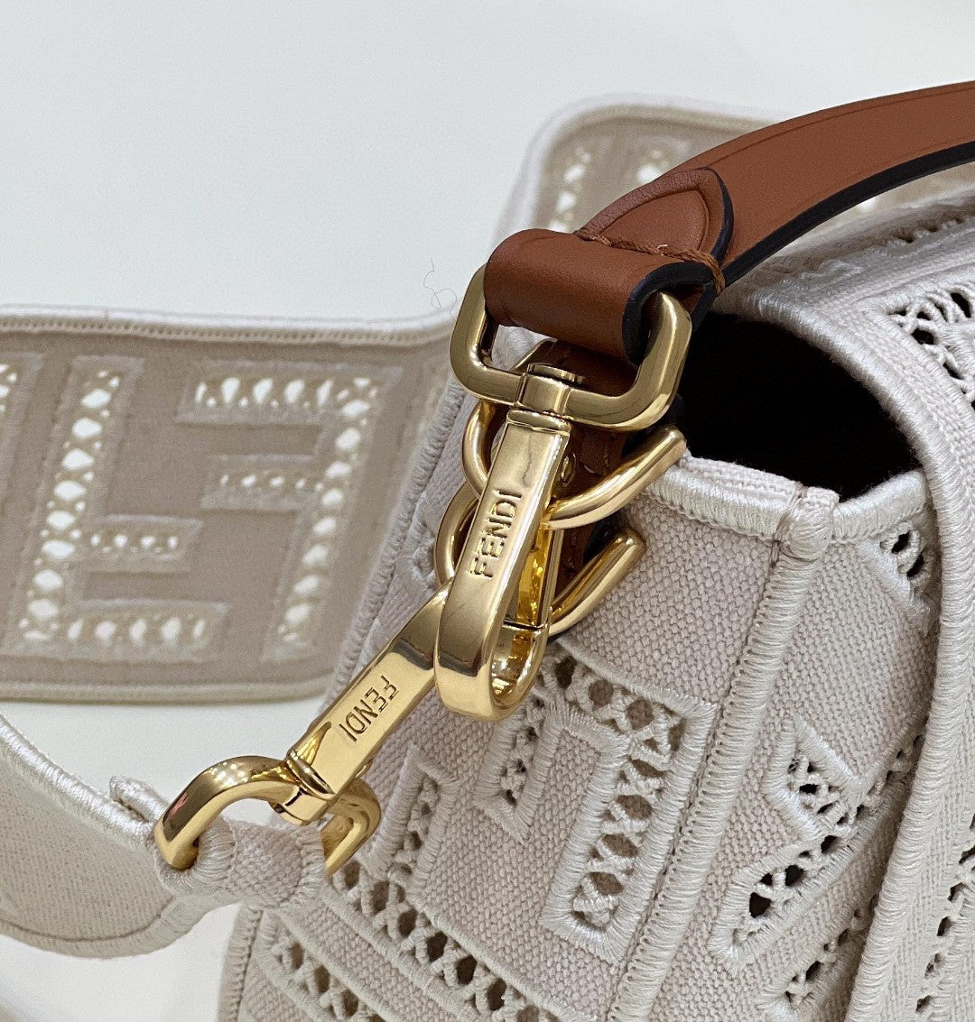 FI Baguette White with Embroidery Medium Bag For Woman 28cm/11in