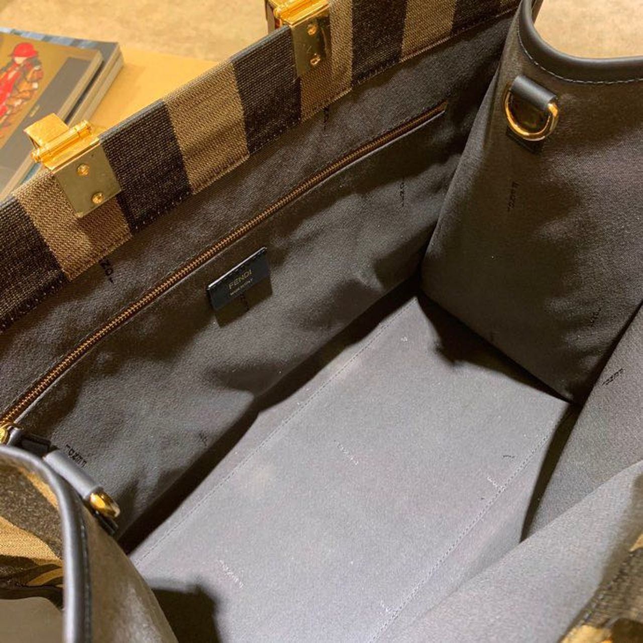 FI Sunshine Large Canvas Tote Bag Brown For Women, Women’s Handbags, Shoulder Bags 15.7in/40cm FF 8BH372ABVTF1BAH