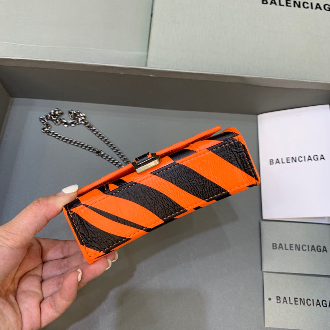 Balen Hourglass Mini Handbag With Chain In Black And Orange, For Women, Bags 4.7in/12cm
