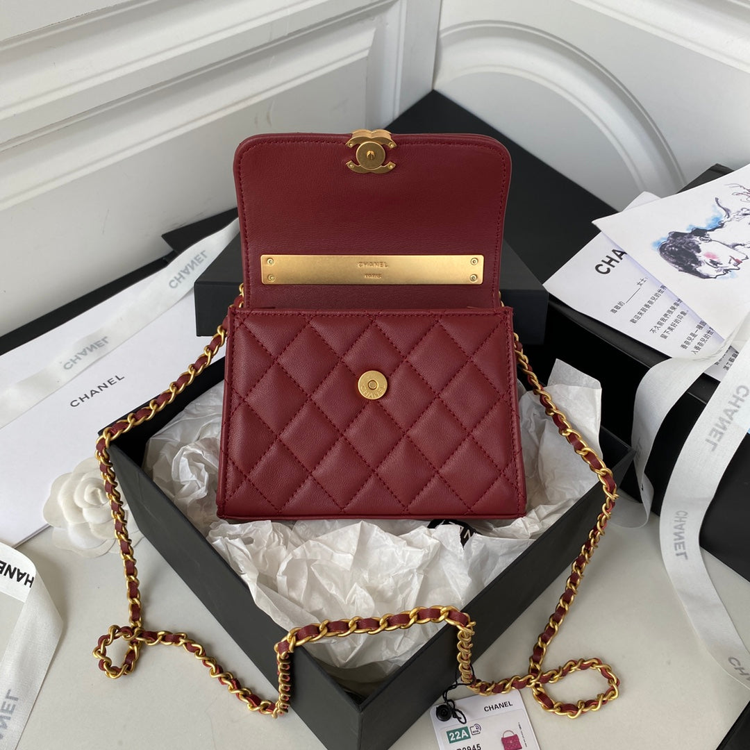 Chanel Clutch With Chain Gold Hardware Red For Women, Women’s Handbags, Shoulder Bags 5.7in/14.5cm