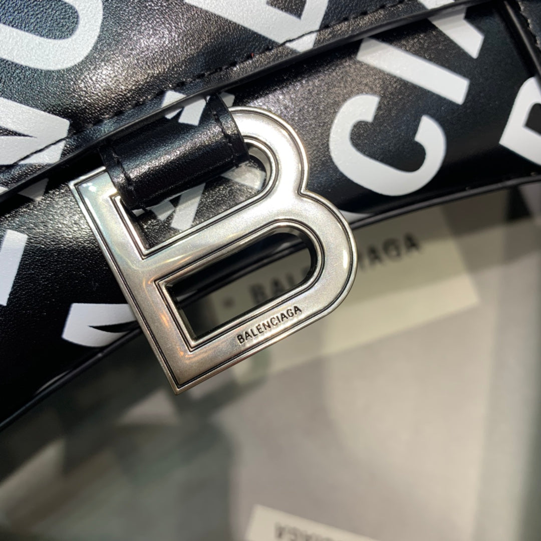 Balen Hourglass Small Handbag In Black And White, For Women, Bags 9in/23cm