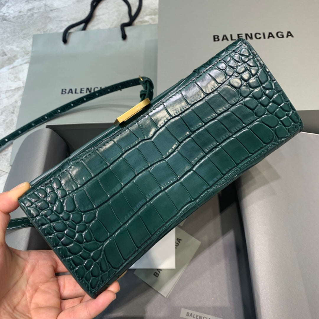 Balen Hourglass Small Handbag In Dark Green, For Women, Bags 9in/23cm