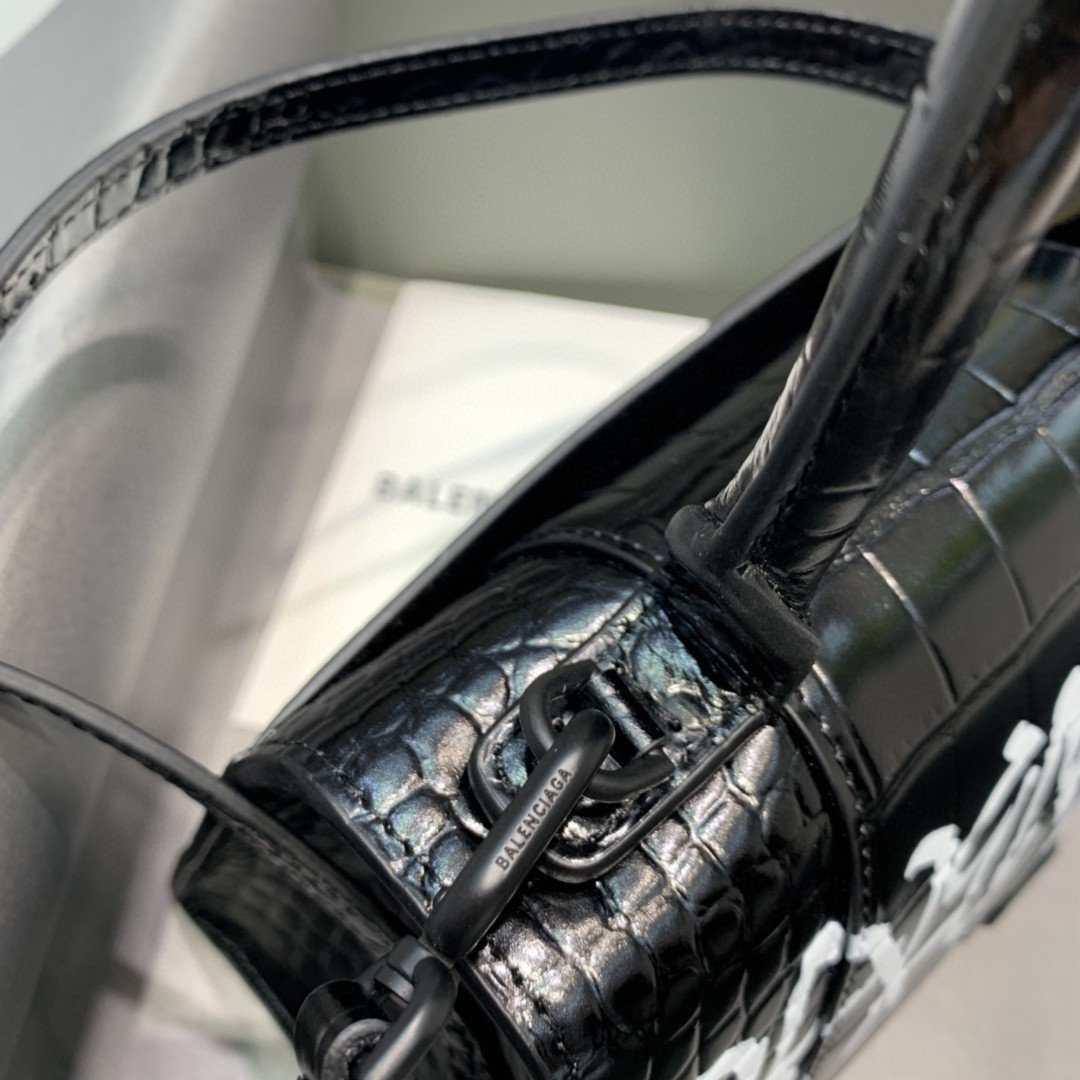 Balen Hourglass Small Handbag In Black, For Women, Bags 9in/23cm