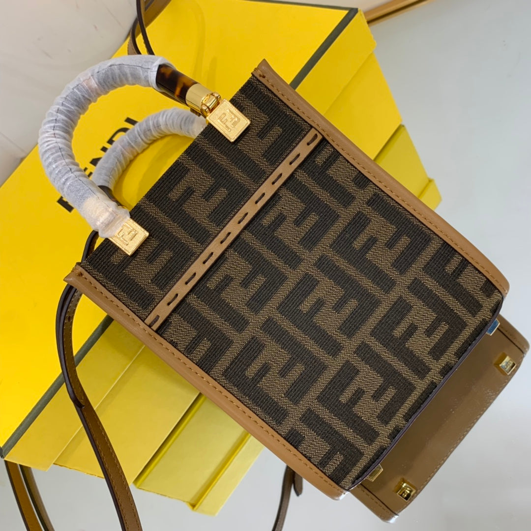 FI Sunshine Shopper Brown FF Fabric Mini Bag For Woman 13cm/5in