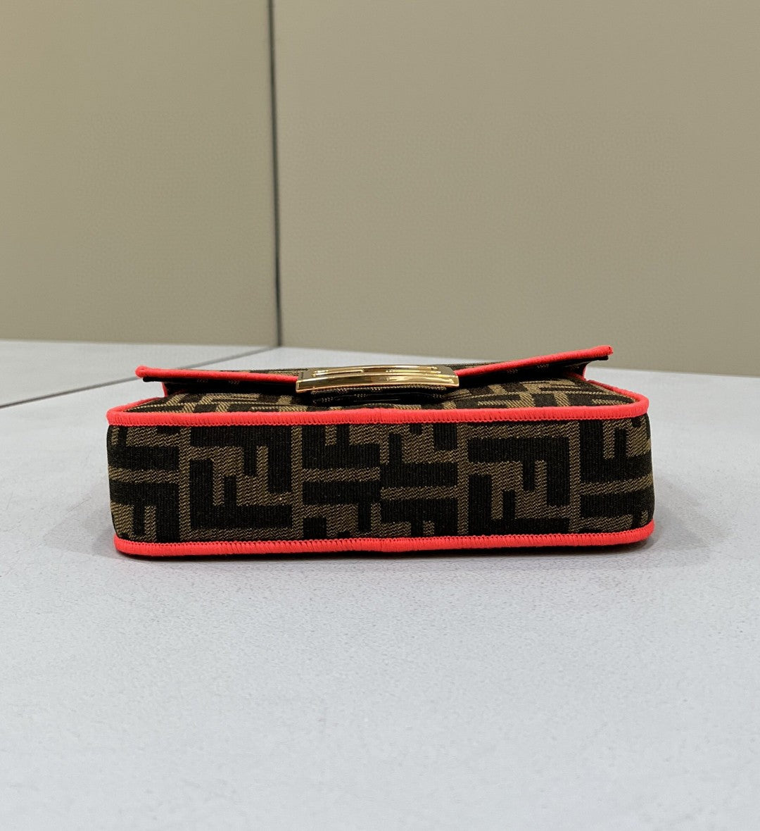 FI Baguette Small Brown Fabric Orange Border Bag For Woman 18cm/7in