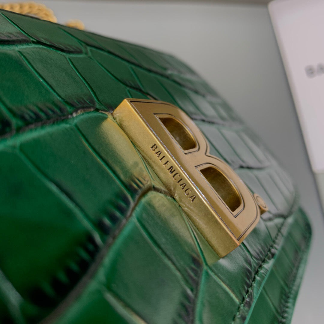 Balen Croc Embossed Patent B Bag With Chain In Green, For Women, Bags 7.9in/20cm