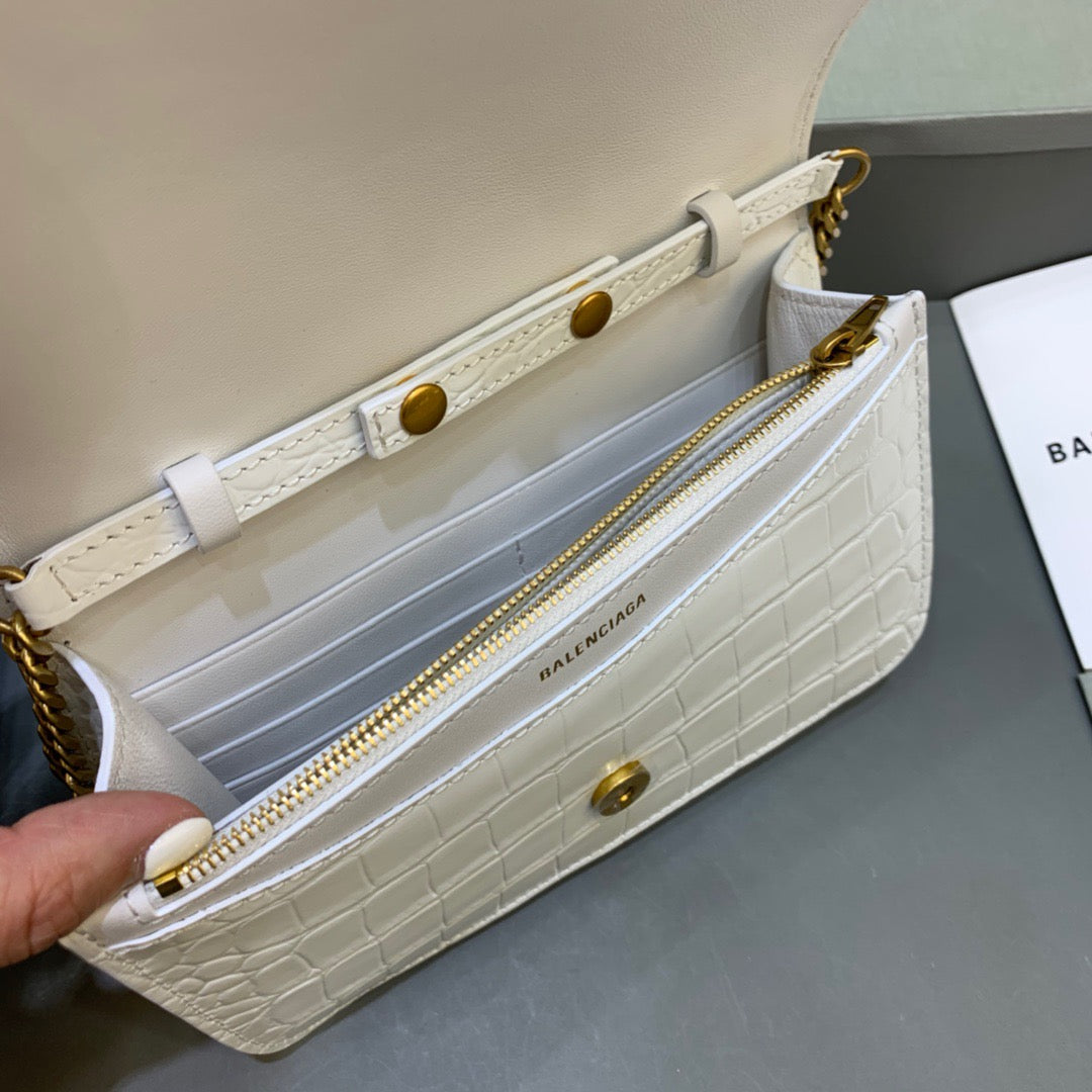 Balen Croc Embossed Patent B Bag With Chain In White, For Women, Bags 7.9in/20cm