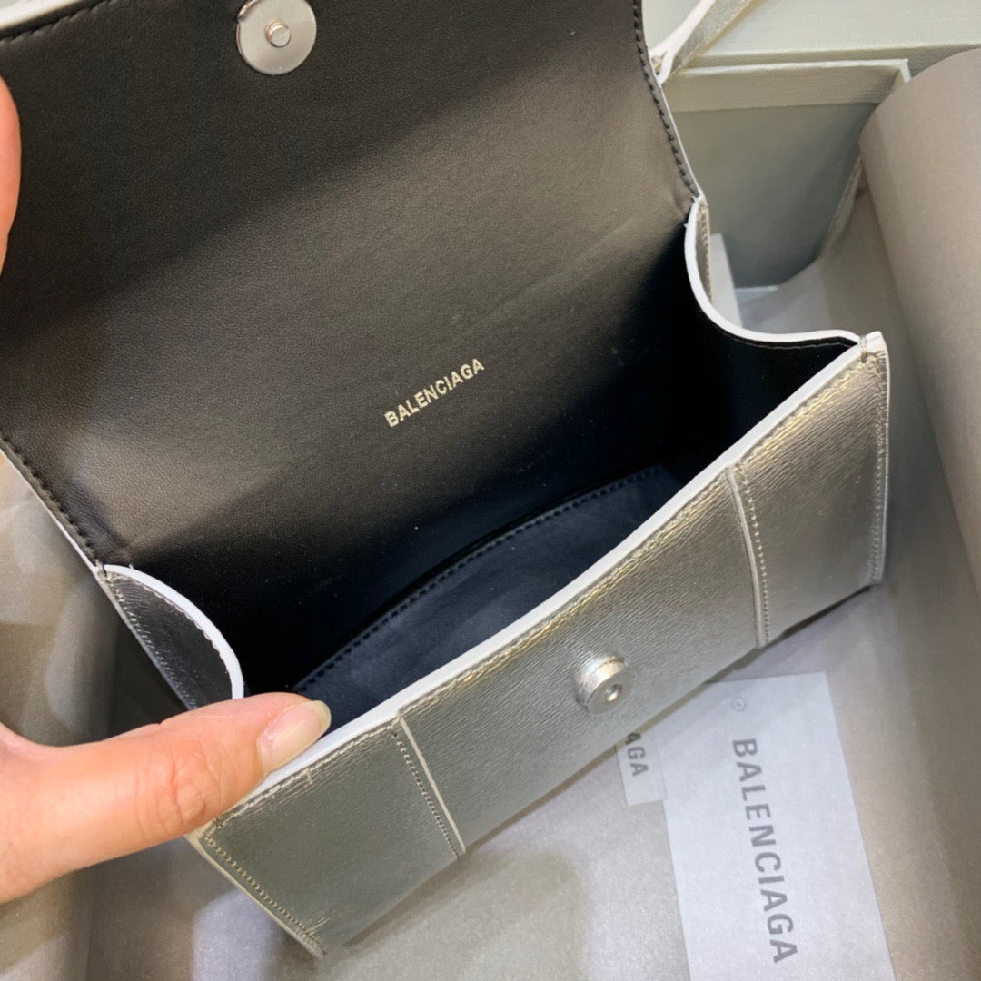 Balen Hourglass XS Handbag In Sliver, For Women, Bags 7.4in/19cm