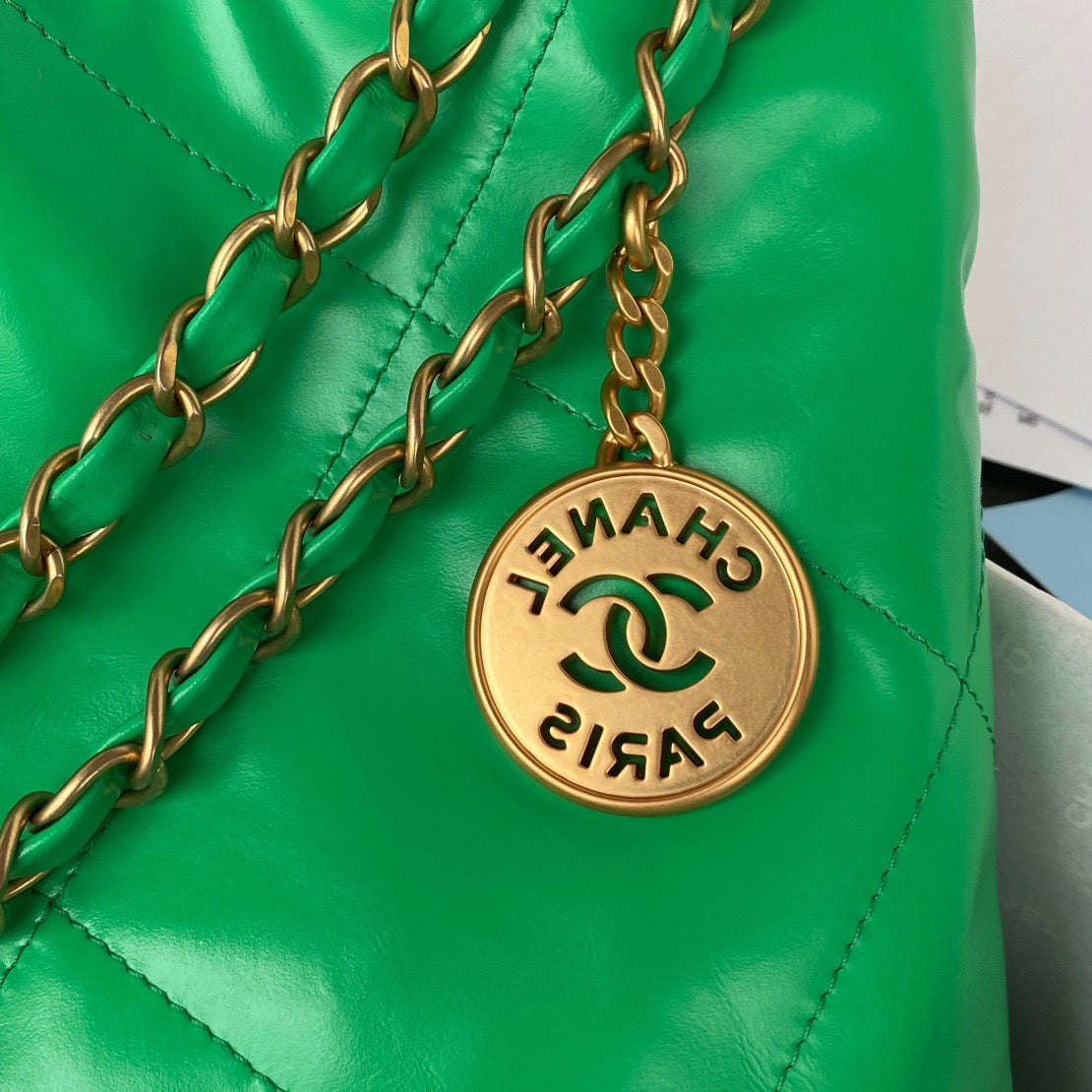 CHL 22 Handbag Gold Hardware Shiny Green For Women, Women’s Handbags, Shoulder Bags 16.5in/38cm AS3261