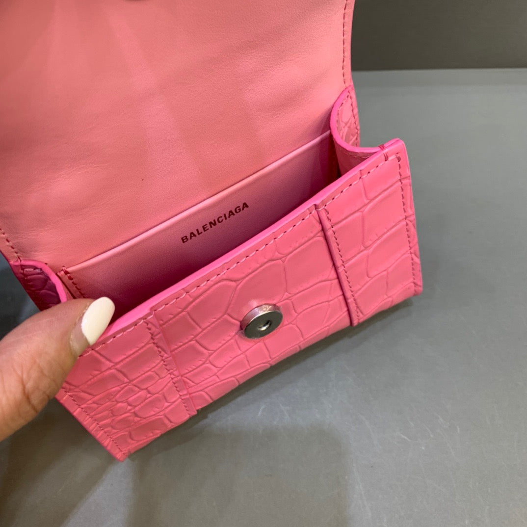 Balen Hourglass Mini Handbag With Chain In Pink, For Women, Bags 4.7in/12cm