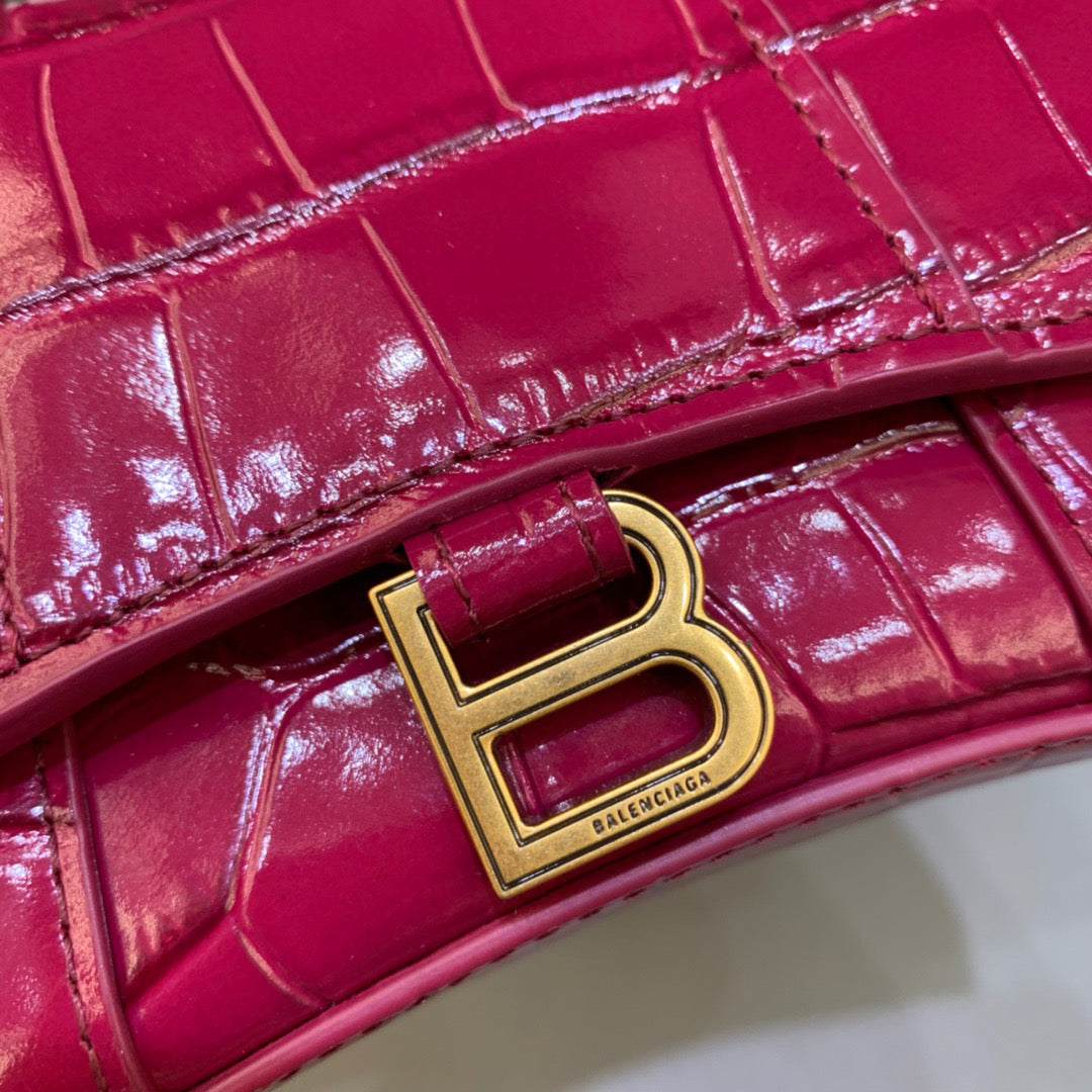 Balen Hourglass Mini Handbag With Chain In Dark Red, For Women, Bags 4.7in/12cm