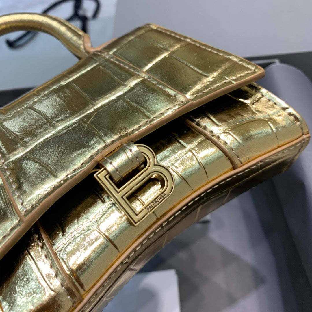 Balen Hourglass Mini Handbag In Gold, For Women, Bags 4.7in/12cm