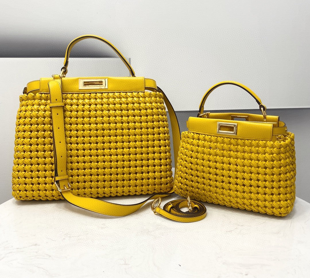 FI Peekaboo Mini Yellow Braided Bag For Woman 18cm/7in