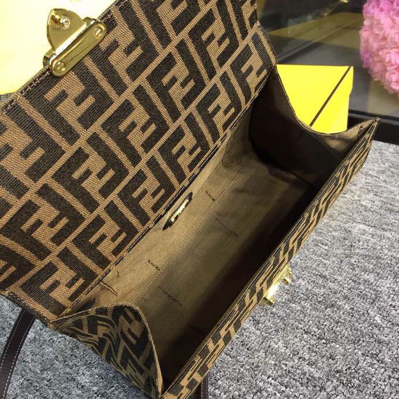 FI FF Canvas Single Handle 11.8in/30cm Shoulder Bag Brown For Women