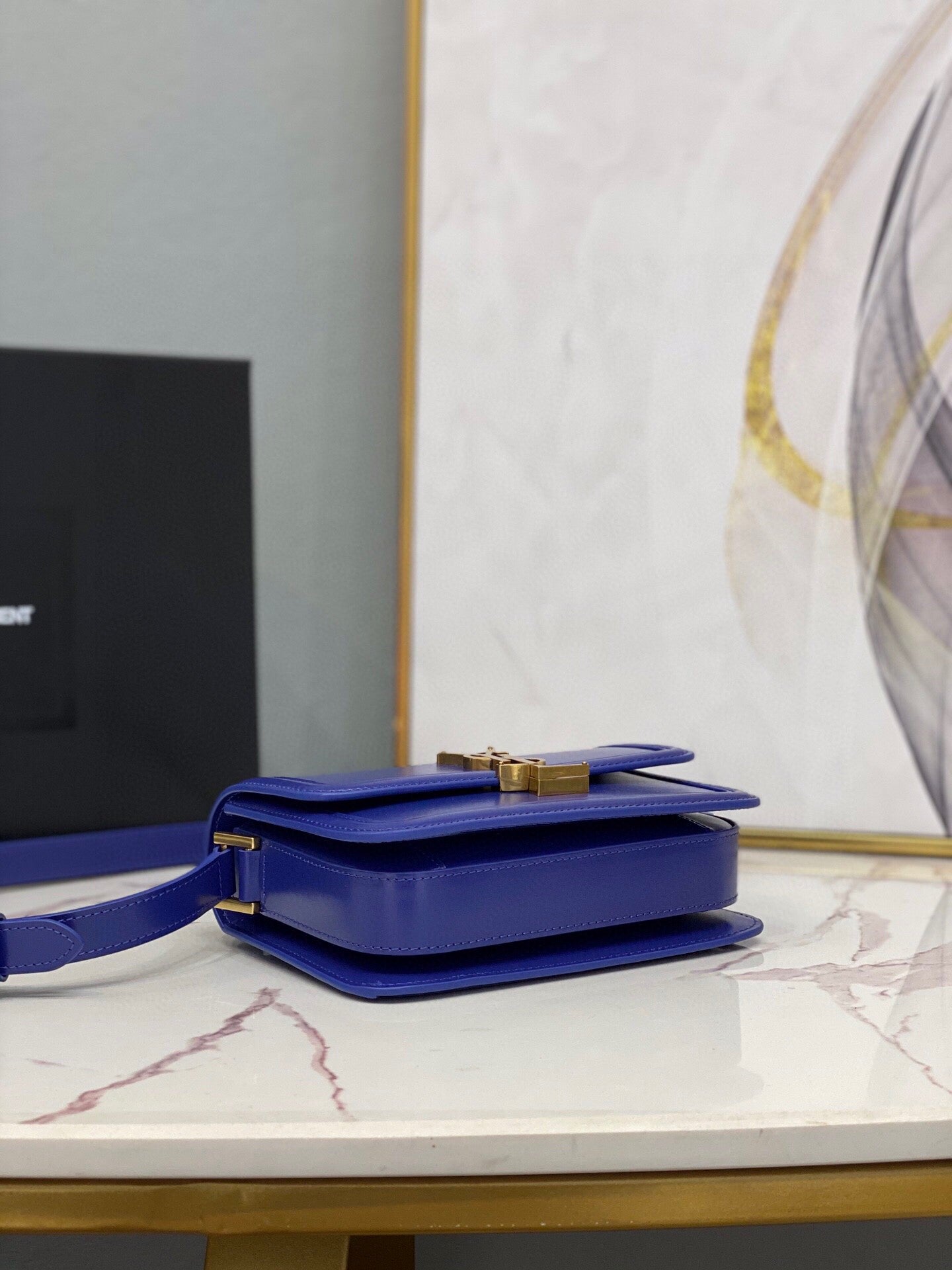 YSSL Solferino Medium Satchel In Box Navy Blue For Women 9in/23cm YSL 6343050SX0W4147