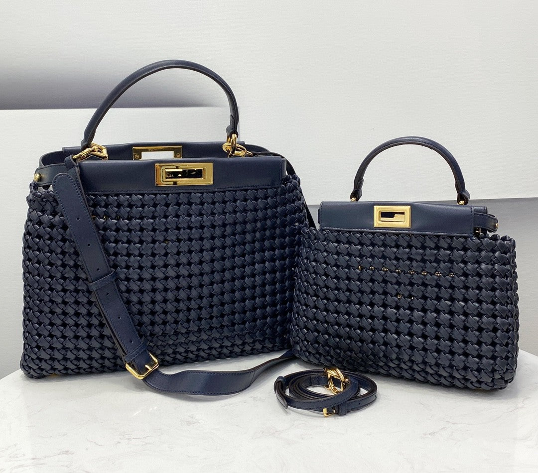 FI Peekaboo Mini Navy Blue Braided Bag For Woman 18cm/7in