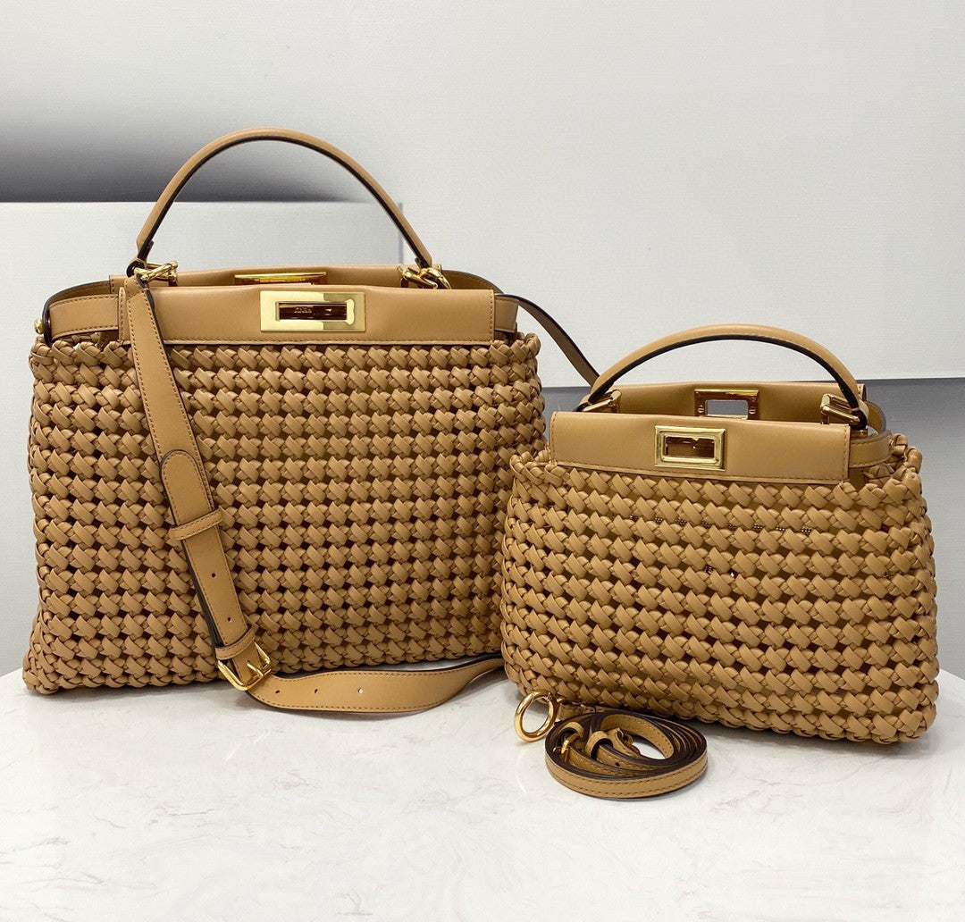 FI Peekaboo Mini Light Brown Braided Bag For Woman 18cm/7in