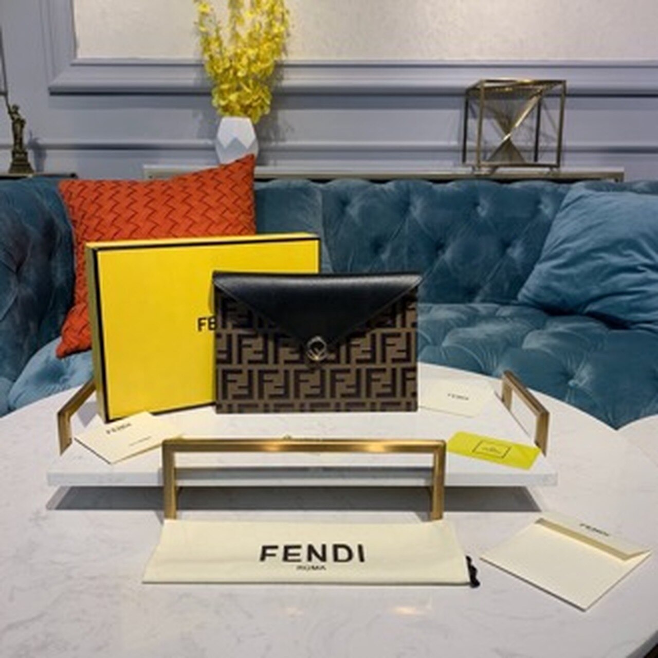 FI FF Embossed Envelope Wallet 9.4in/24cm Brown/Black For Women