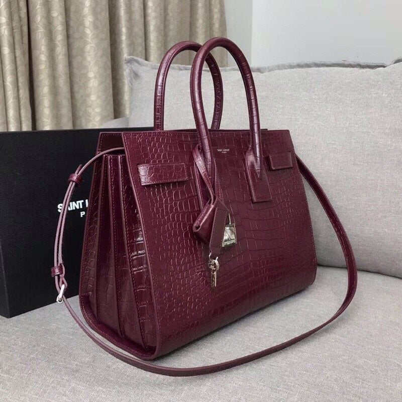 YSSL Sac De Jour Small In Embossed Crocodile Burgundy For Women 12.5in/32cm YSL