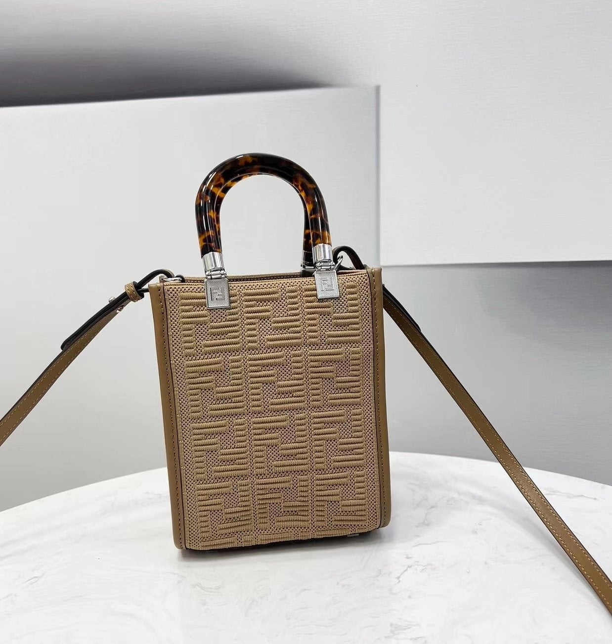 FI Mini Sunshine Shopper Beige For Women, Women’s Handbags, Shoulder And CrossBody Bags 7.1in/18cm FF 8BS051