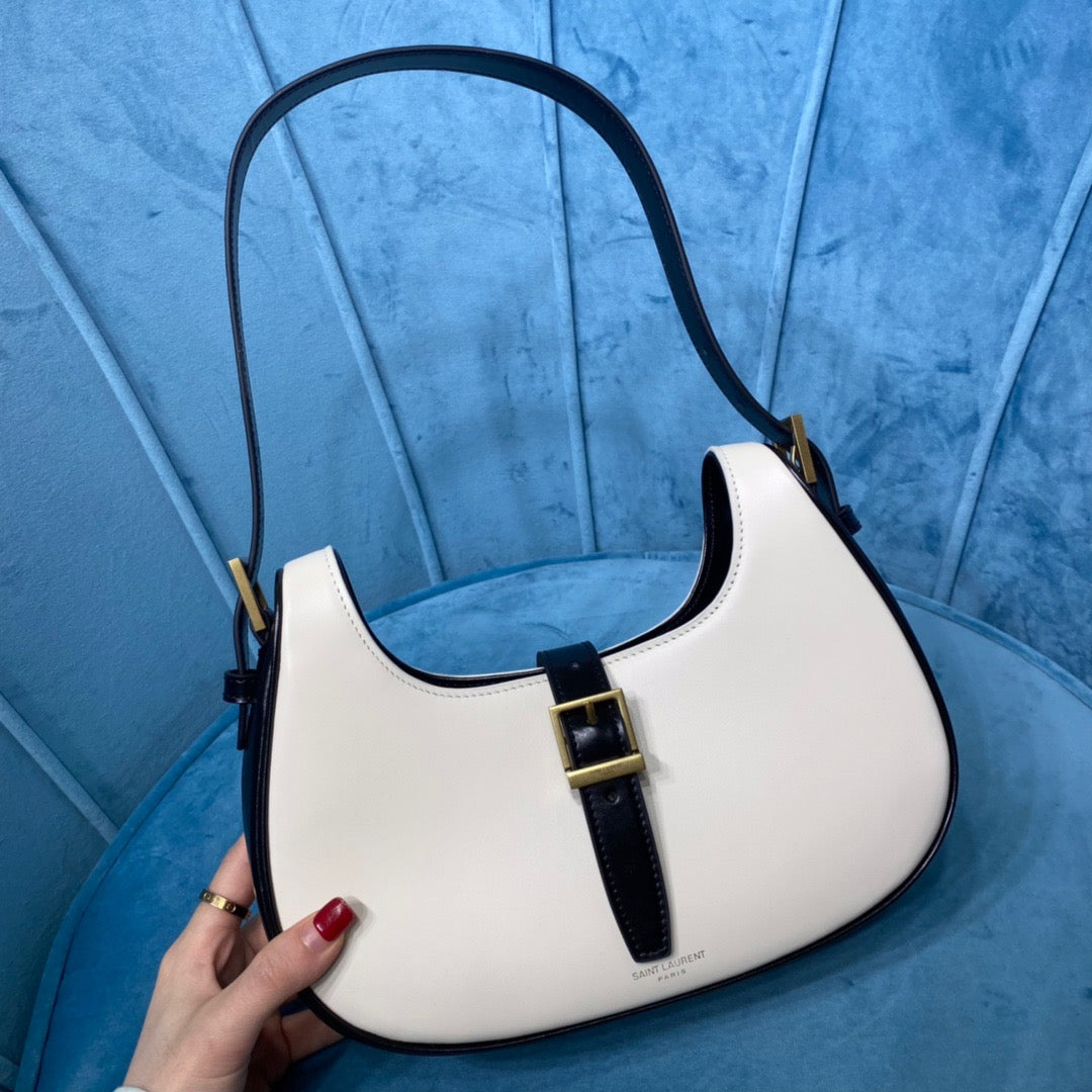 YSSL Le Fermoir Hobo Bag White/Black For Women 9.5in/24cm YSL