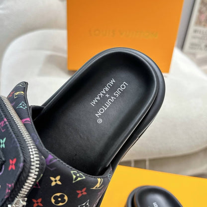 LV X TAKASHI MURAKAMI POOL PILLOW FLAT COMFORT MULE BLACK 1AGVRF