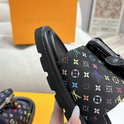 LV X TAKASHI MURAKAMI POOL PILLOW FLAT COMFORT MULE BLACK 1AGVRF