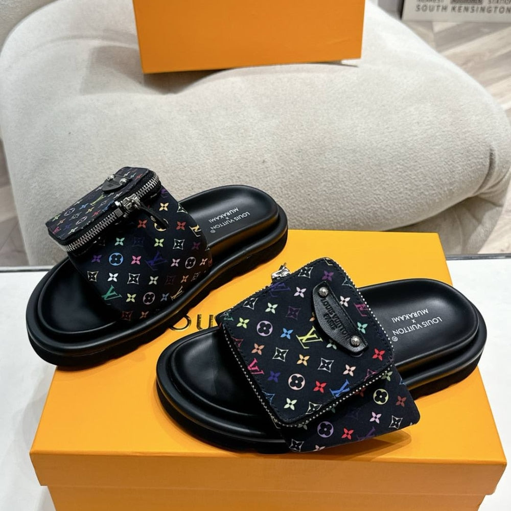 LV X TAKASHI MURAKAMI POOL PILLOW FLAT COMFORT MULE BLACK 1AGVRF