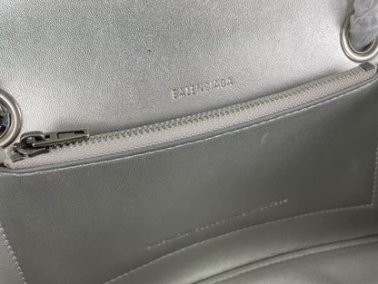 BALENCIAGA CRUSH SMALL CHAIN BAG METALLIZED QUILTED IN SILVER 25CM