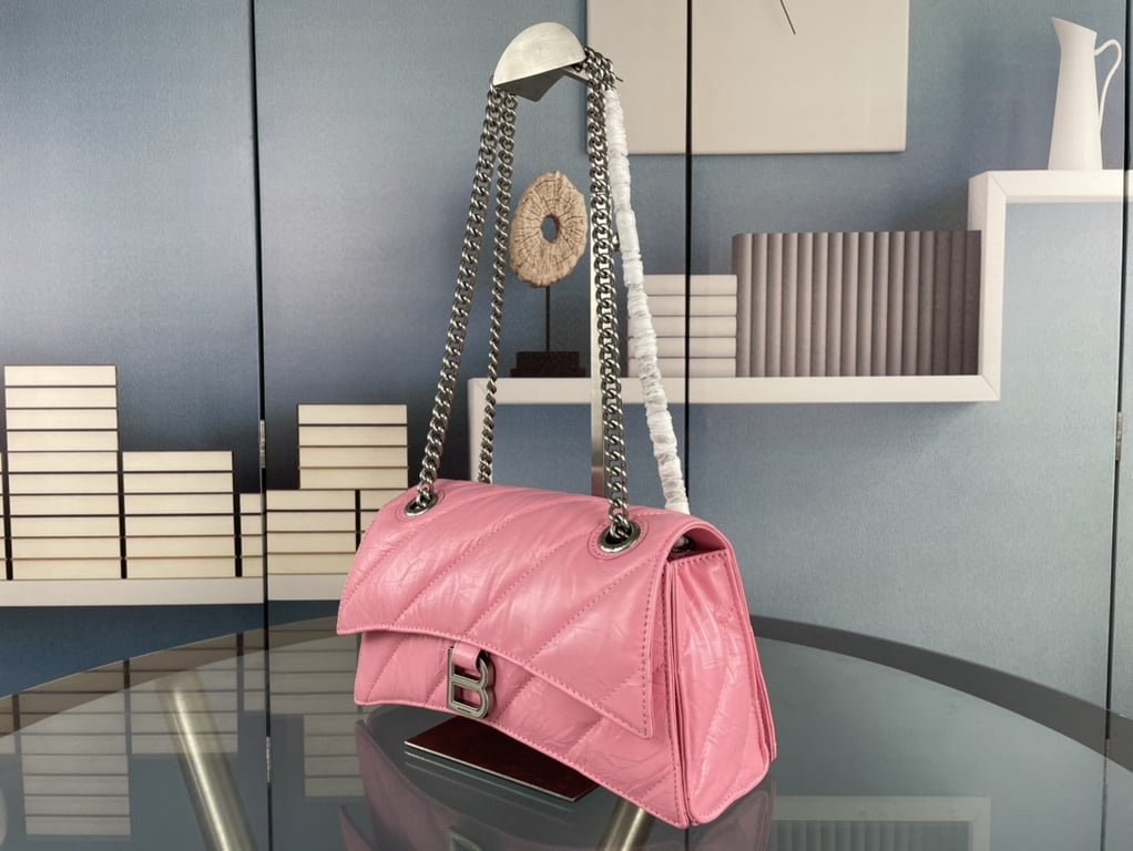 BALENCIAGA CRUSH SMALL CHAIN BAG QUILTED IN PINK 25CM