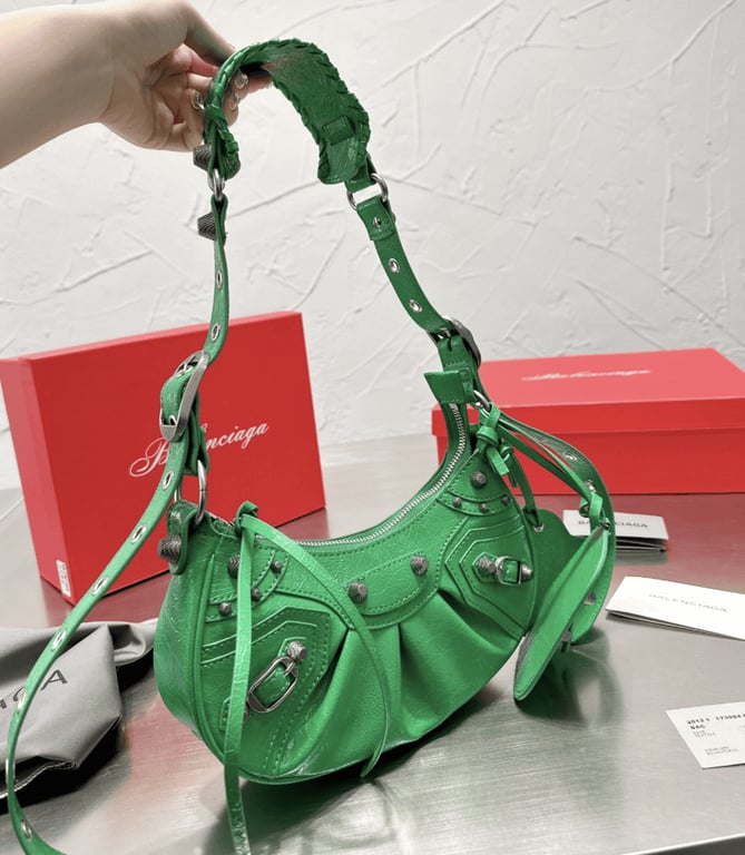 BALENCIAGA LE CAGOLE XS SHOULDER BAG IN GREEN 25CM