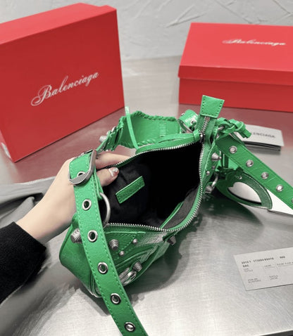 BALENCIAGA LE CAGOLE XS SHOULDER BAG IN GREEN 25CM
