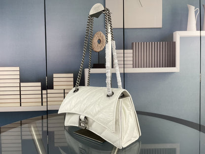 BALENCIAGA CRUSH SMALL CHAIN BAG QUILTED IN WHITE 25CM