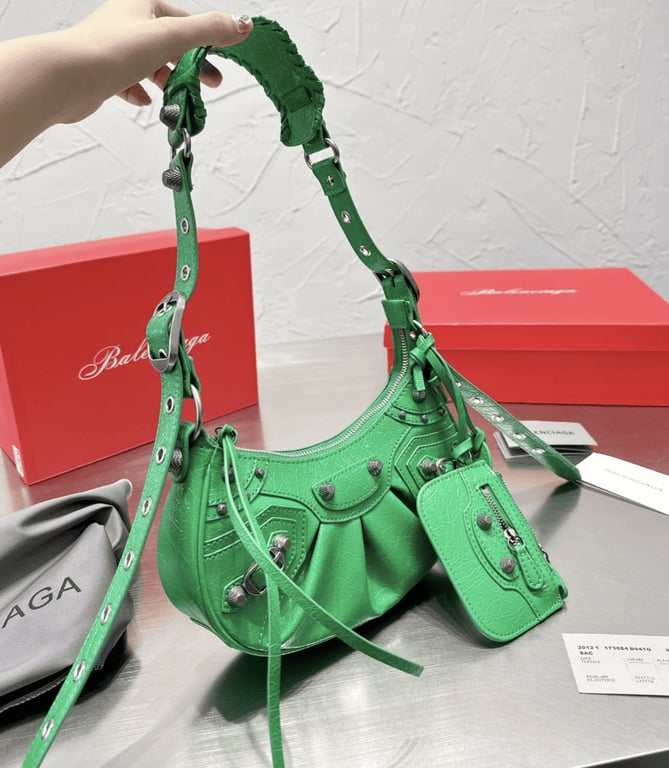 BALENCIAGA LE CAGOLE XS SHOULDER BAG IN GREEN 25CM
