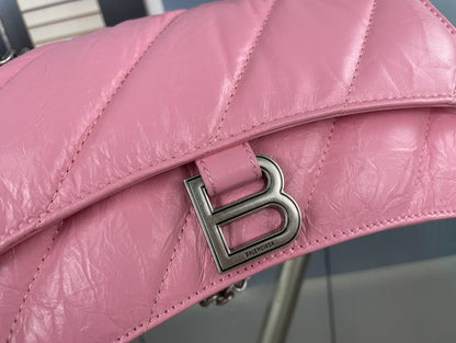 BALENCIAGA CRUSH SMALL CHAIN BAG QUILTED IN PINK 25CM