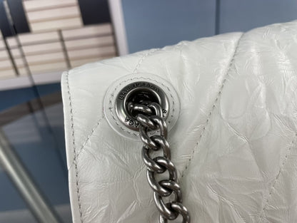 BALENCIAGA CRUSH SMALL CHAIN BAG QUILTED IN WHITE 25CM