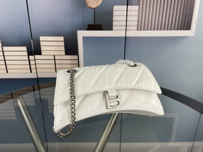 BALENCIAGA CRUSH SMALL CHAIN BAG QUILTED IN WHITE 25CM