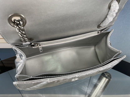 BALENCIAGA CRUSH SMALL CHAIN BAG METALLIZED QUILTED IN SILVER 25CM