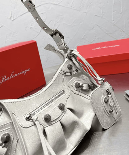 BALENCIAGA LE CAGOLE XS SHOULDER BAG IN WHITE 25CM