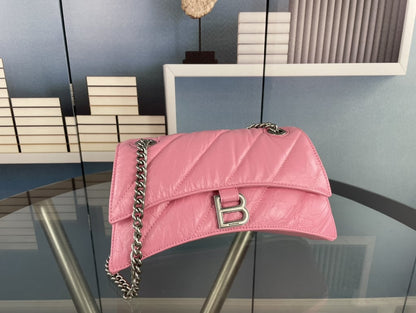 BALENCIAGA CRUSH SMALL CHAIN BAG QUILTED IN PINK 25CM