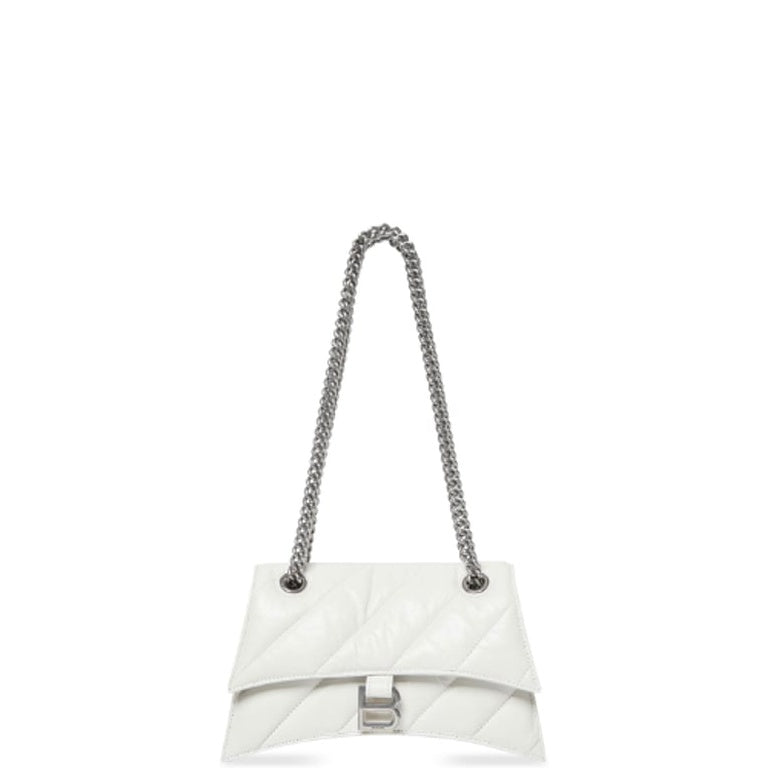 BALENCIAGA CRUSH SMALL CHAIN BAG QUILTED IN WHITE 25CM
