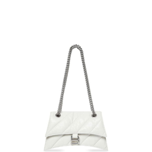 BALENCIAGA CRUSH SMALL CHAIN BAG QUILTED IN WHITE 25CM
