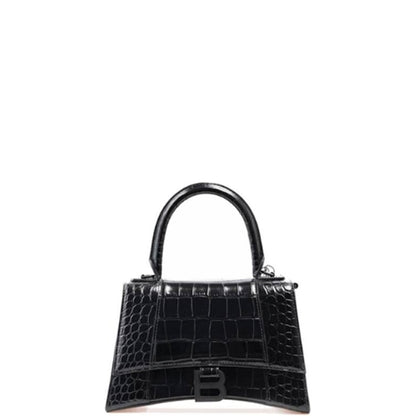 BALENCIAGA WOMEN'S HOURGLASS XS HANDBAG CROCODILE EMBOSSED IN BLACK 24CM