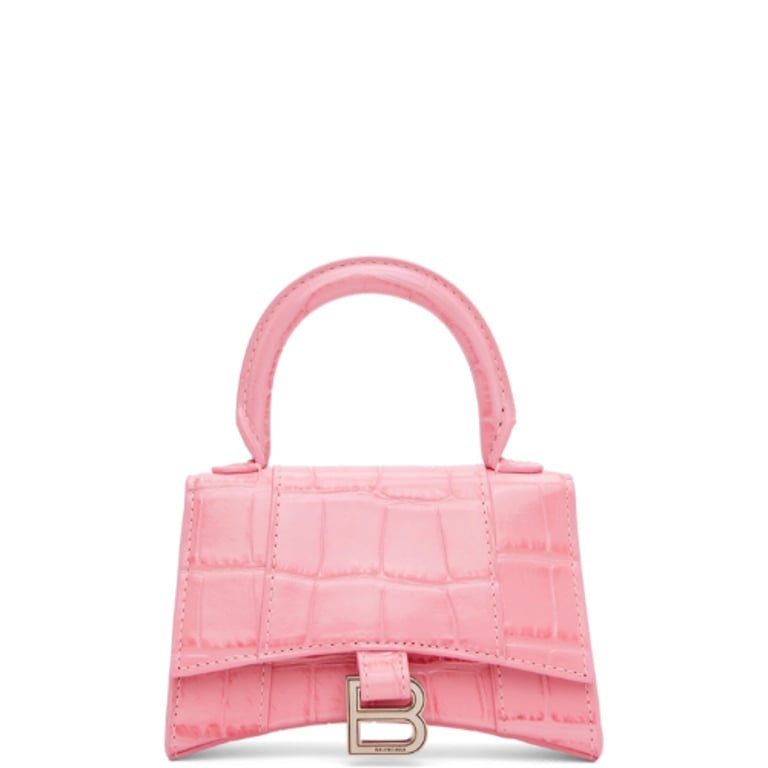 BALENCIAGA WOMEN'S HOURGLASS XS HANDBAG CROCODILE EMBOSSED IN PINK 24CM