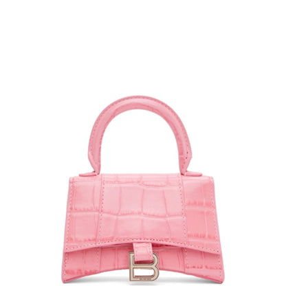 BALENCIAGA WOMEN'S HOURGLASS XS HANDBAG CROCODILE EMBOSSED IN PINK 24CM
