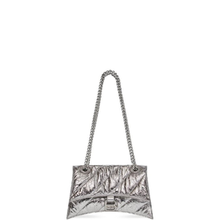 BALENCIAGA CRUSH SMALL CHAIN BAG METALLIZED QUILTED IN SILVER 25CM