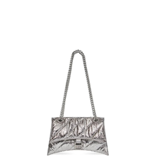 BALENCIAGA CRUSH SMALL CHAIN BAG METALLIZED QUILTED IN SILVER 25CM