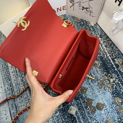 ChanelSmall Flap Bag With Top Handle Gold Hardware Red For Women, Women&#8217;s Handbags, Shoulder Bags 7.9in/20cm AS2059