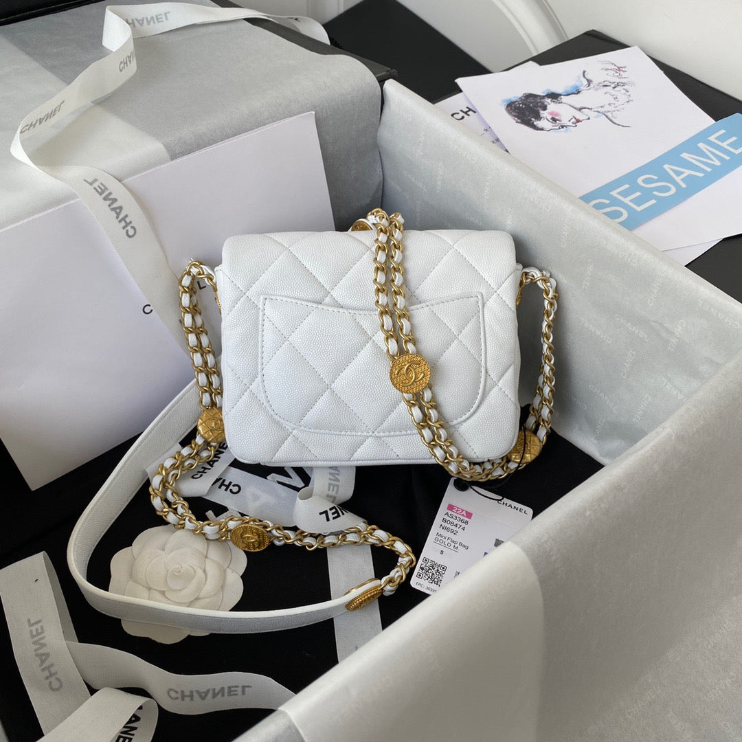 ChanelMini Flap Bag With Top Handle Gold Hardware White For Women, Women&#8217;s Handbags, Shoulder Bags 7.9in/20cm AS2431 